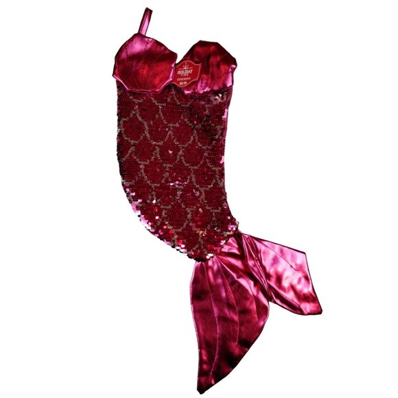 Fuchsia Sequin Mermaid Tail Christmas Holiday Stocking New - Picture 1 of 4